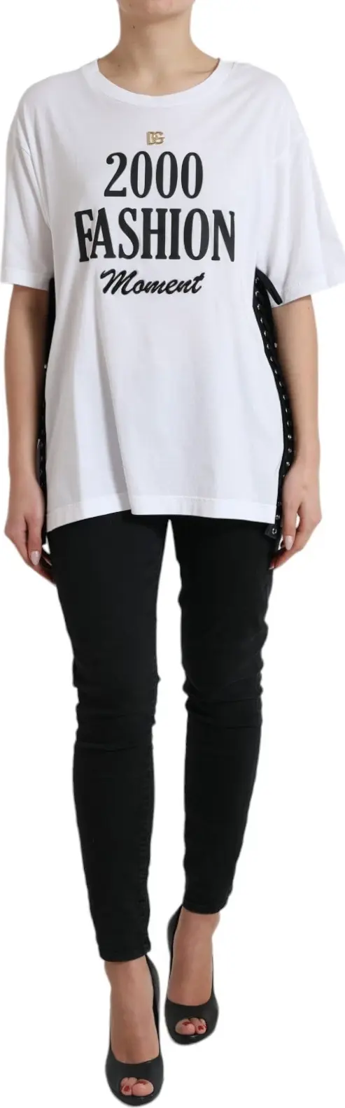 White Cotton 2000 Fashion Print Logo T-shirt