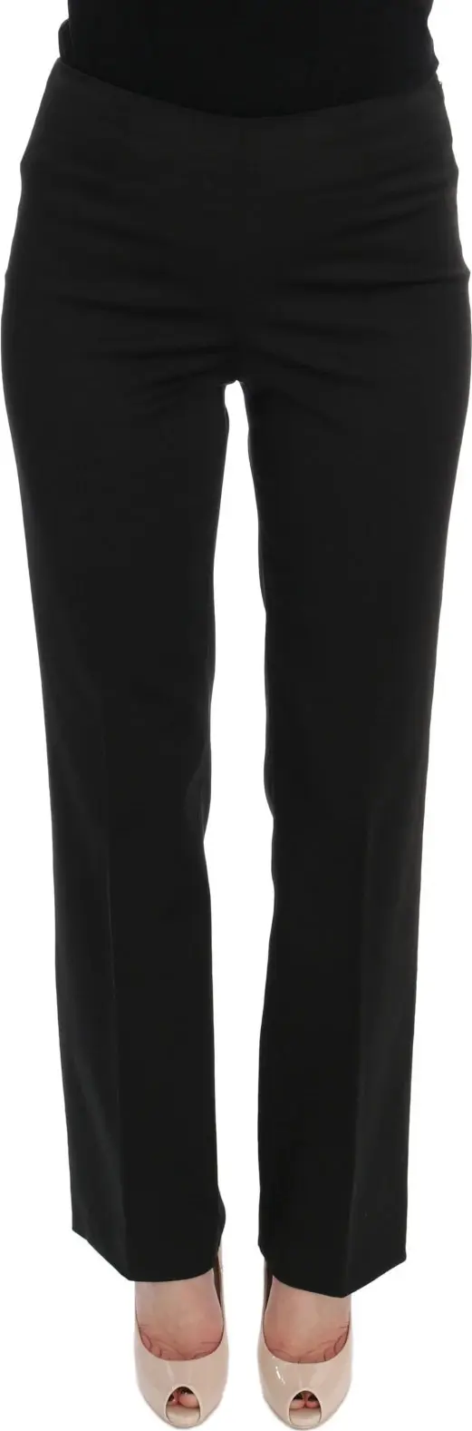 Black Stretch Straight Fit Dress Trousers Pants