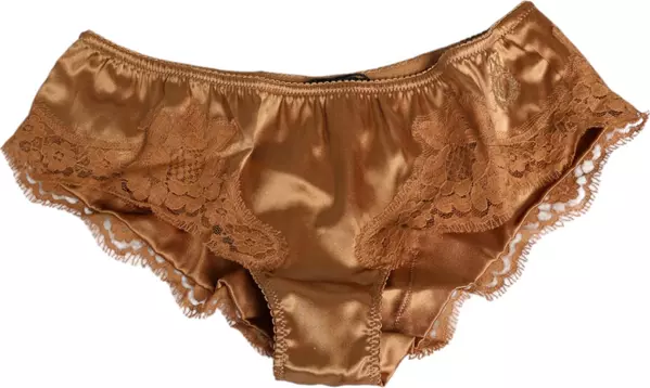 Brown Lace Silk Satin Slip Panties Underwear