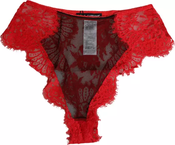 Red Floral Lace Sheer Briefs Women Underwear