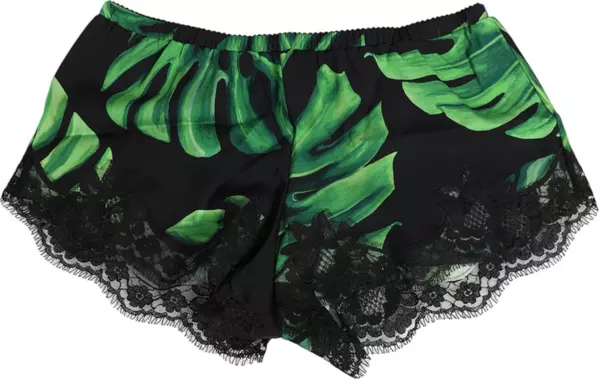 Black Green Tropical Print Lace Underwear