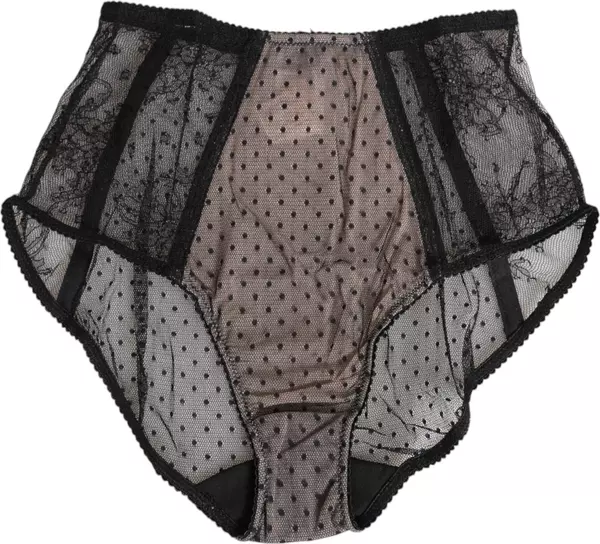 Black Sheer Polka Dot Lace High Waist Underwear