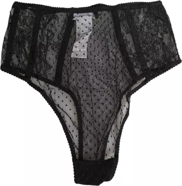 Black Lace Polka Dot Mesh High Waist Underwear