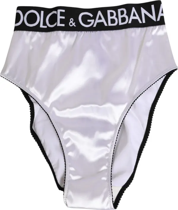 White Satin High-Waist Black Logo Women Underwear