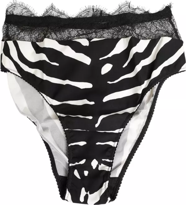 Black White Zebra Print Lace Trim High Underwear