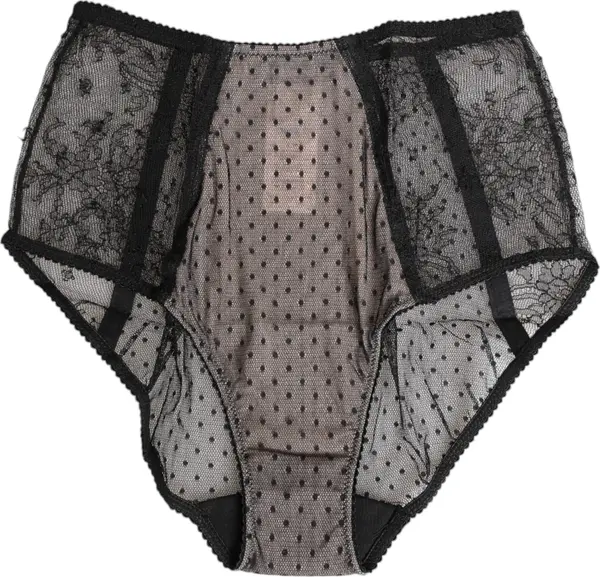 Black Sheer Polka Dot Lace High Waist Underwear