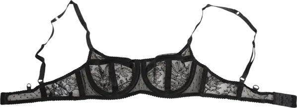 Black Floral Lace Sheer Underwire Bra Underwear