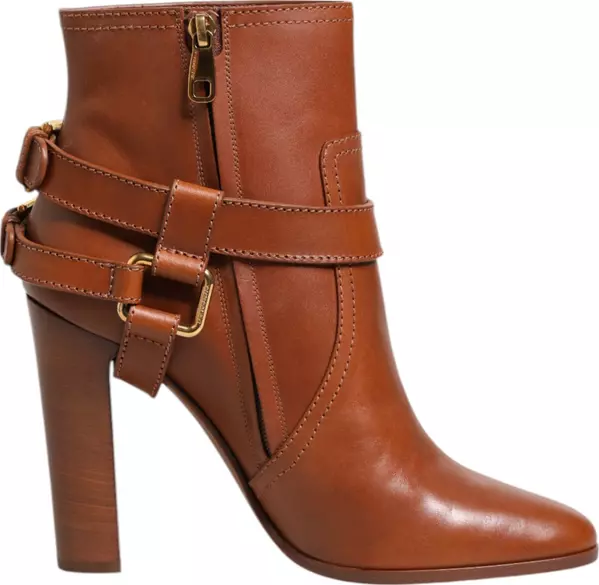 Brown Leather DG Logo Buckle Ankle Boots Shoes