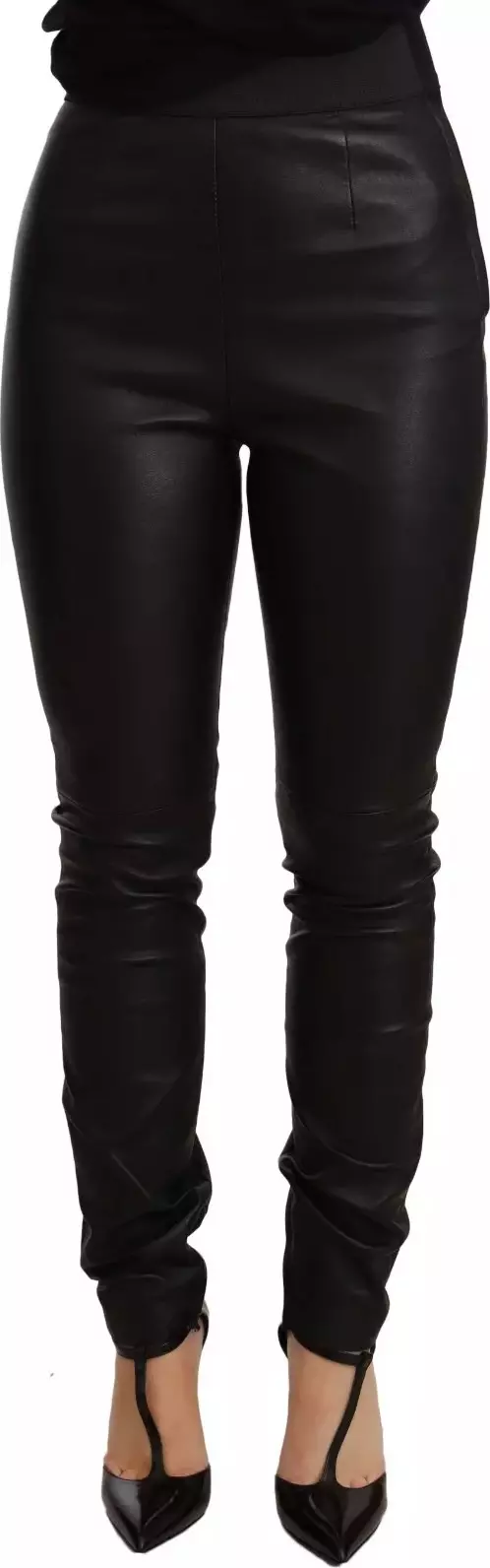 Black Leather Elastic Waist Trouser Pants
