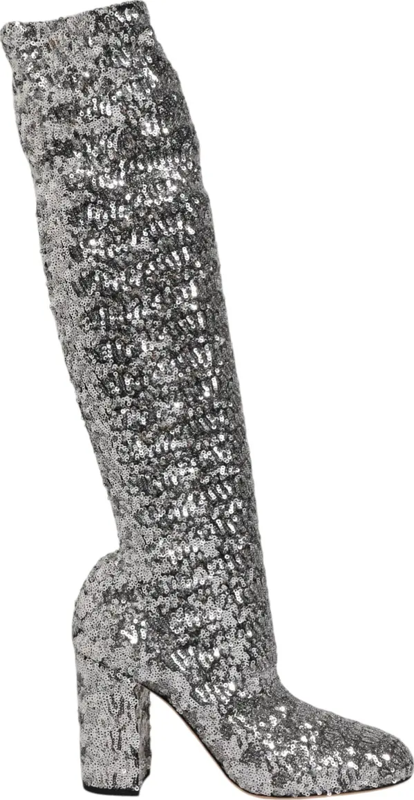 Shoes Silver Sequins Glitter High Heel Boot Shoes