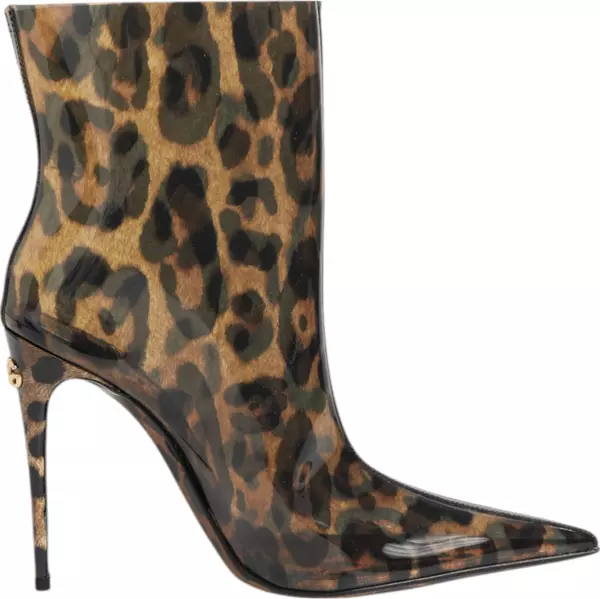 Leopard Print PVC Pointed Toe Boots Shoes