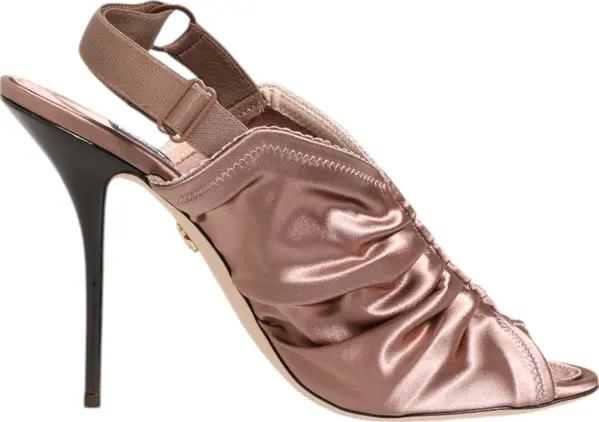 Bronze Satin Ruched Slingback Sandals Shoes