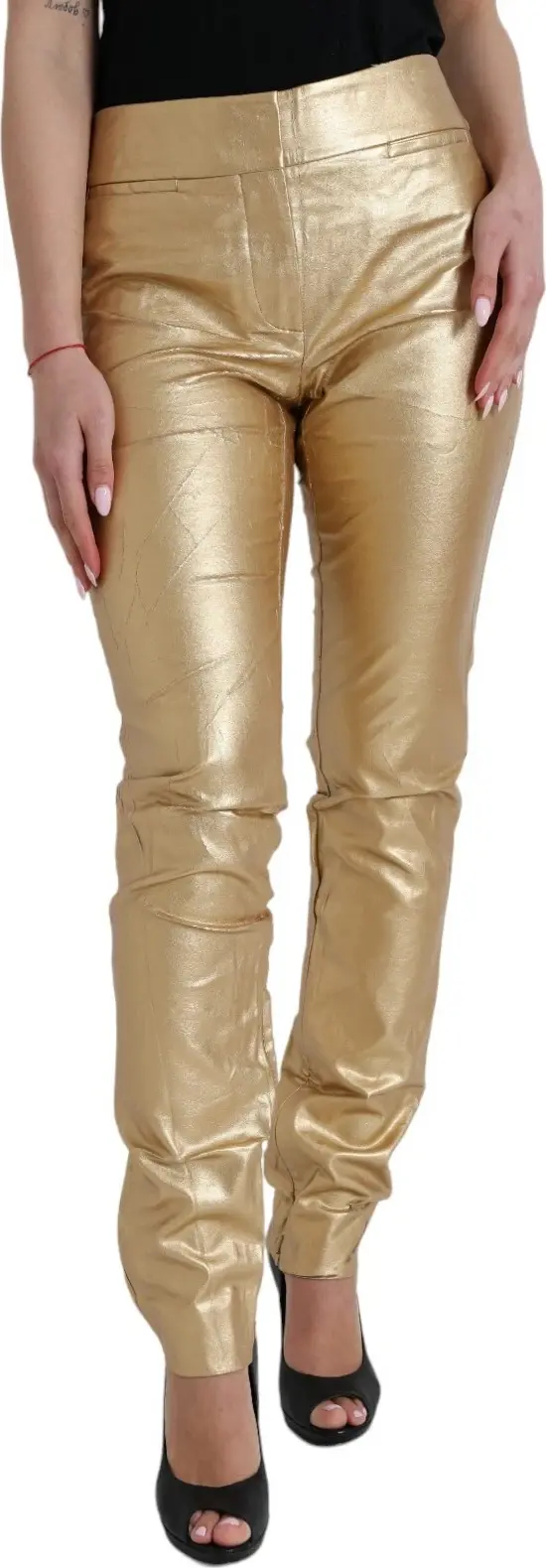 Gold High Waist Skinny Women Metallic Pants
