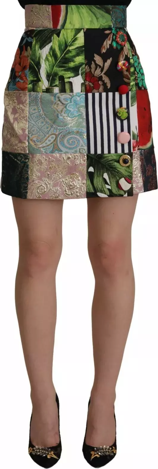 Multicolor Patchwork A-line Polyester Skirt