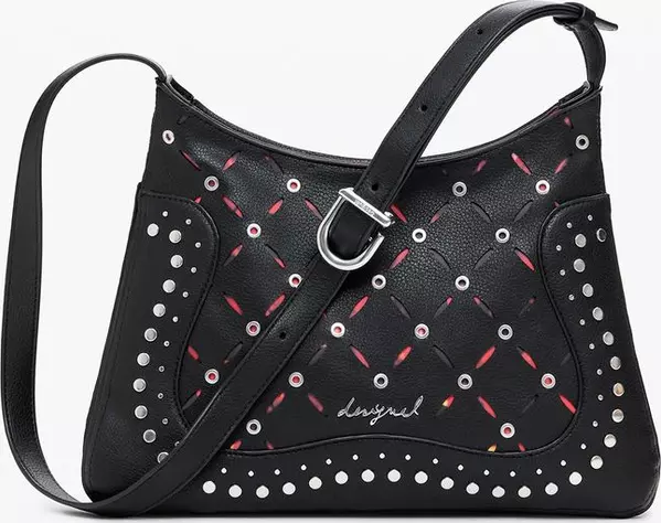 Black Polyurethane Women's Shoulder Bag
