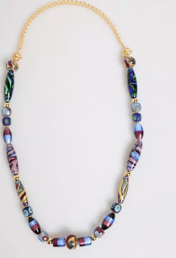 Multicolor Murano Glass Beads Gold Brass Chain Jewelry Necklace