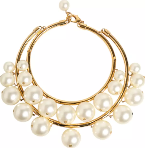 Gold Brass Faux Pearl Crystal Statement Luxury Jewelry Necklace
