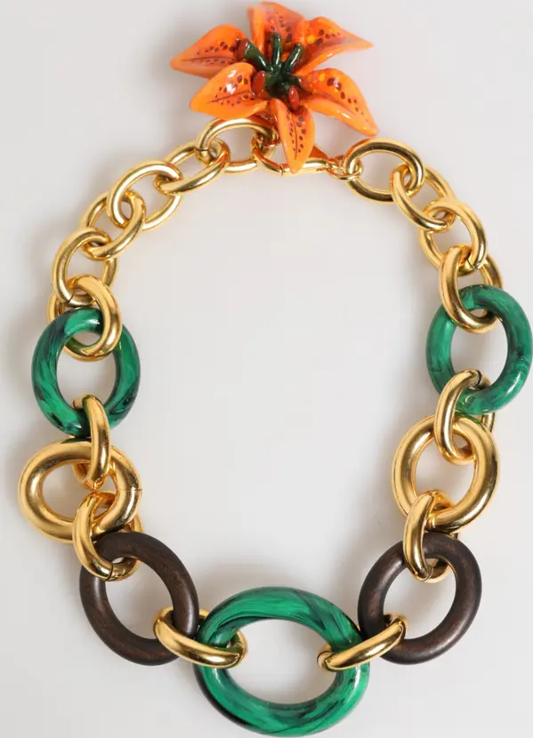 Multicolor Gold Brass Tiger Lily Floral Chai Necklace