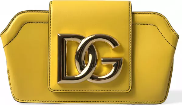 Yellow Smooth Leather DG Logo Clutch Crossbody Case Bag