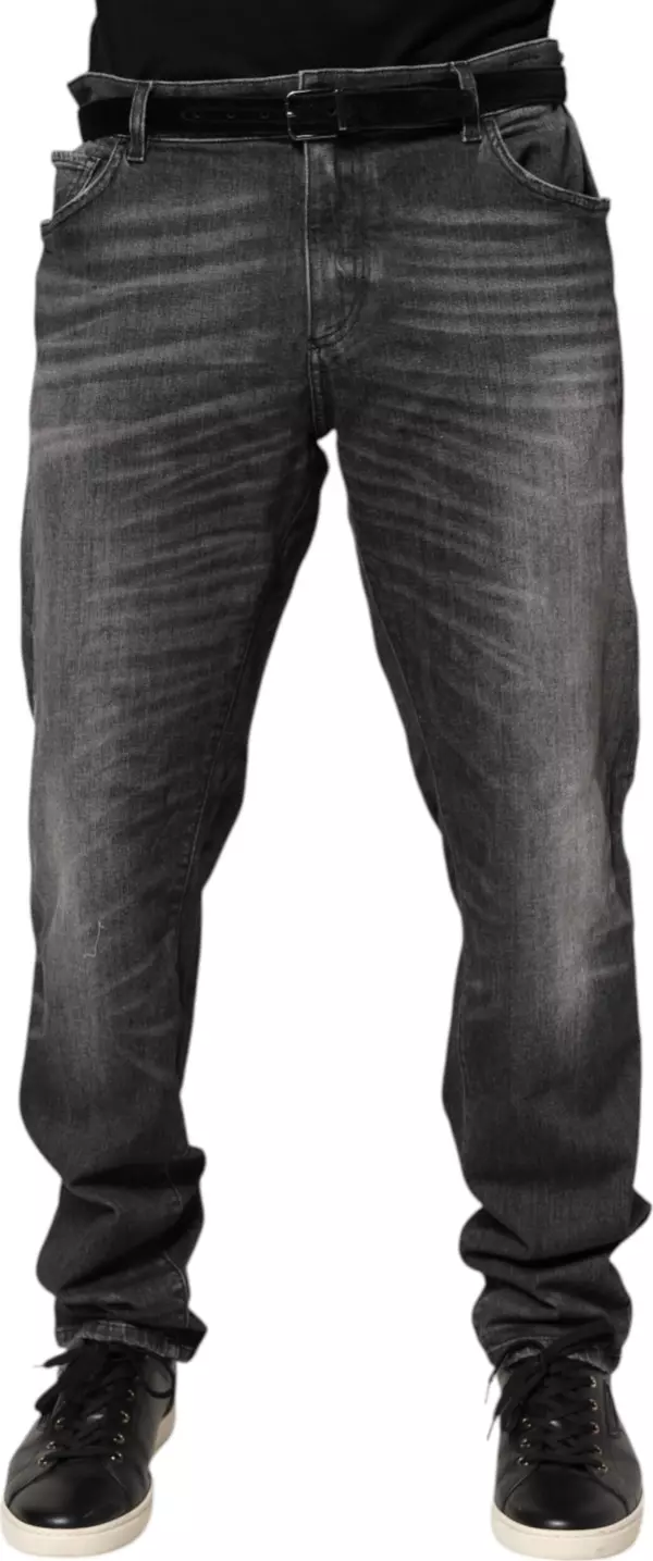 Black Gray Wash Slim Fit Straight Leg Denim Jeans