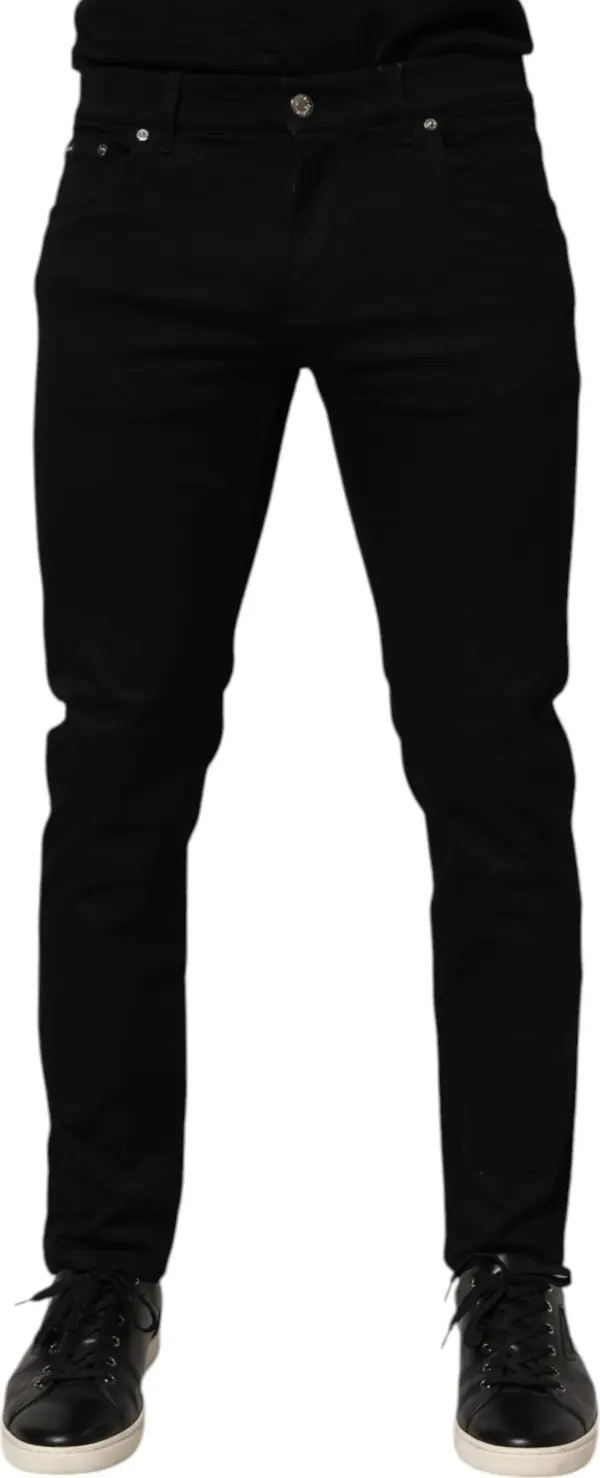 Black Cotton Blend Skinny Men Trouser Pants
