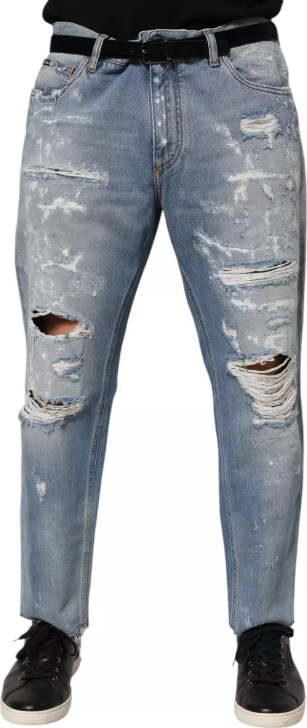 Blue Distressed Ripped Denim Pants Jeans