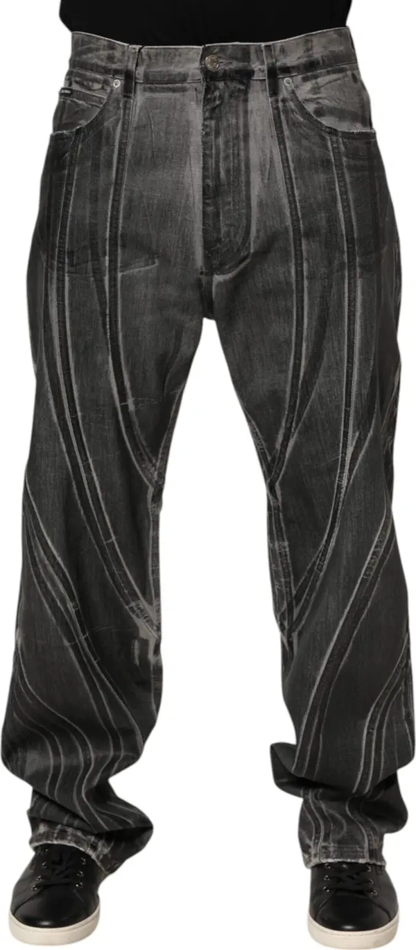 Black Grey Graphic Print Denim Pants Jeans