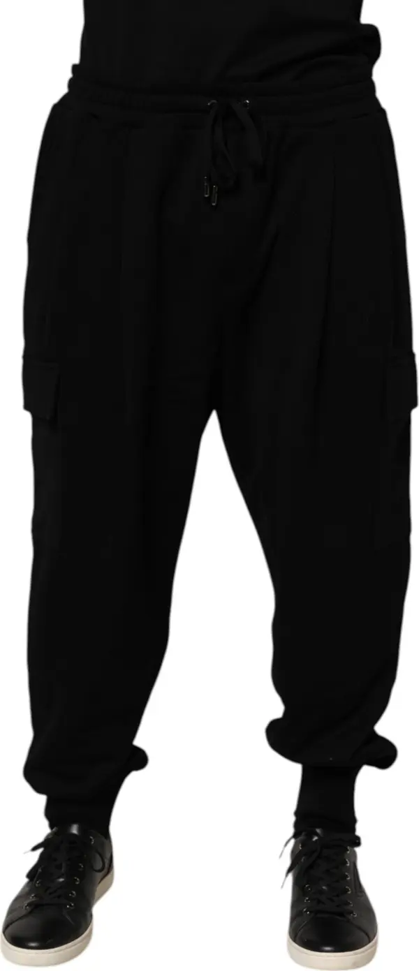 Black Cotton Blend Cargo Joggers Drawstring Pants