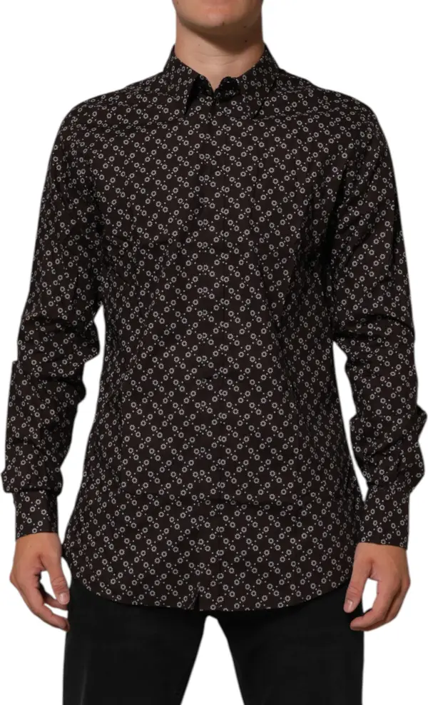BrownFloral Collared GOLD Formal Dress Shirt