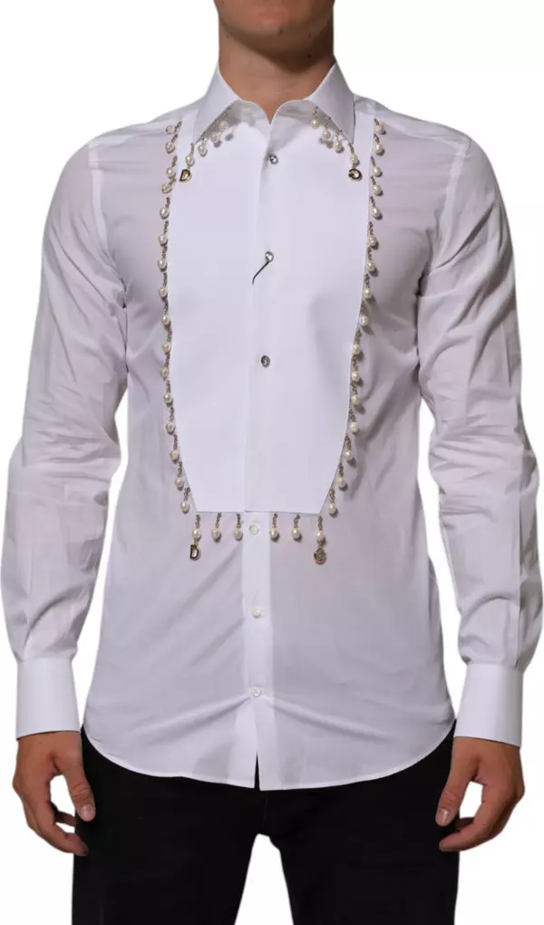 White Cotton DG Logo Pearl GOLD Formal Shirt