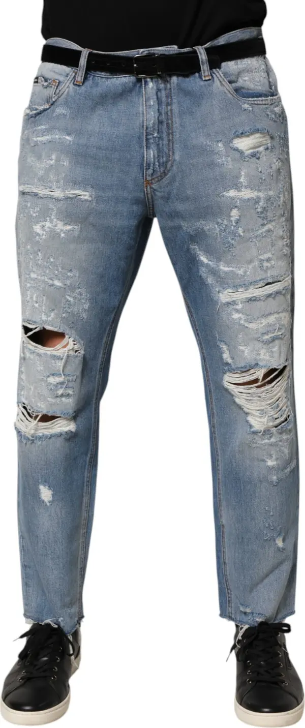 Blue Distressed Ripped Denim Trouser Jeans