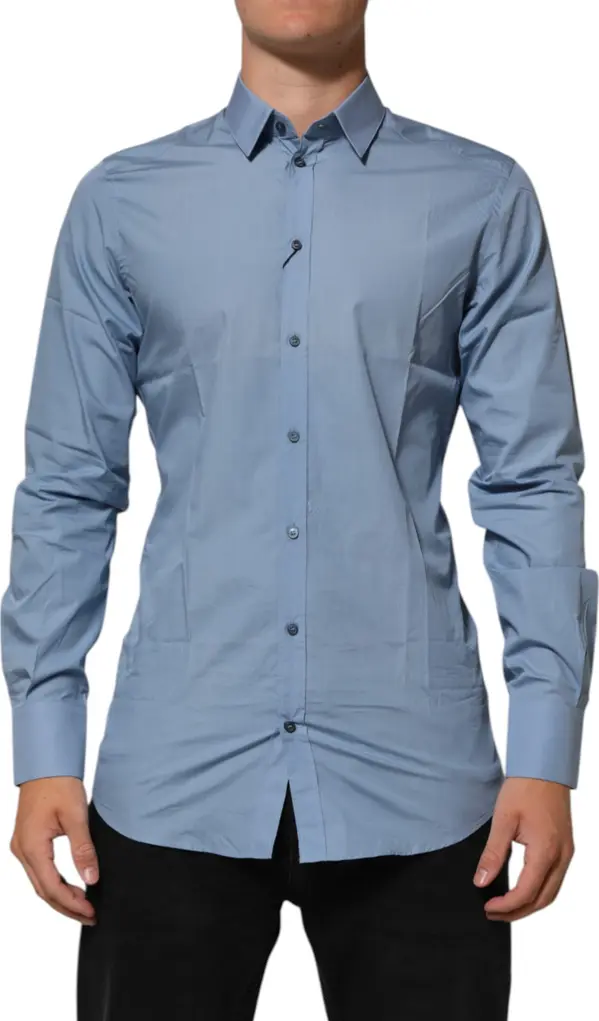 Blue Cotton Collared GOLD Formal Dress Shirt
