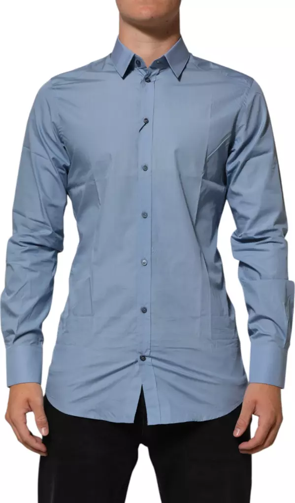 Blue Cotton Collared GOLD Formal Dress  Shirt