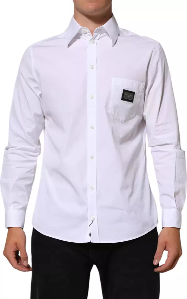 White Logo Plaque Collared Formal Dress  Shirt