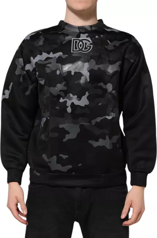 Black Camouflage Round Neck Sweatshirt Sweater