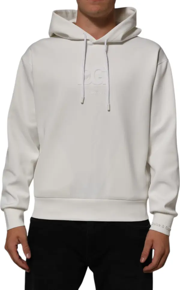 White Logo Hooded Men Sweatshirt Sweater