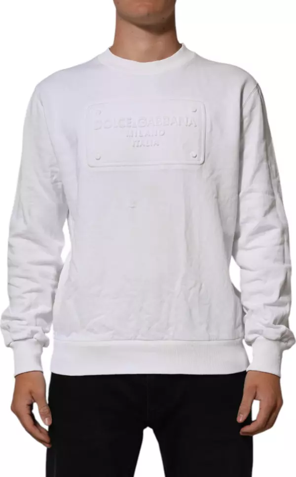 White Embossed Logo Men Sweatshirt Sweater