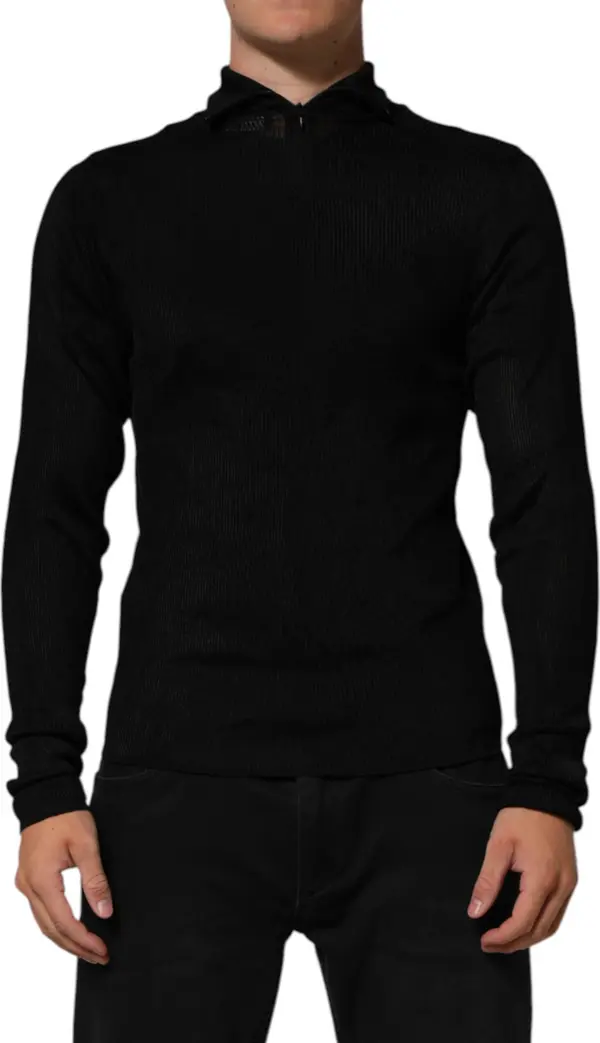 Black Viscose Turtle Neck Pullover Sweater