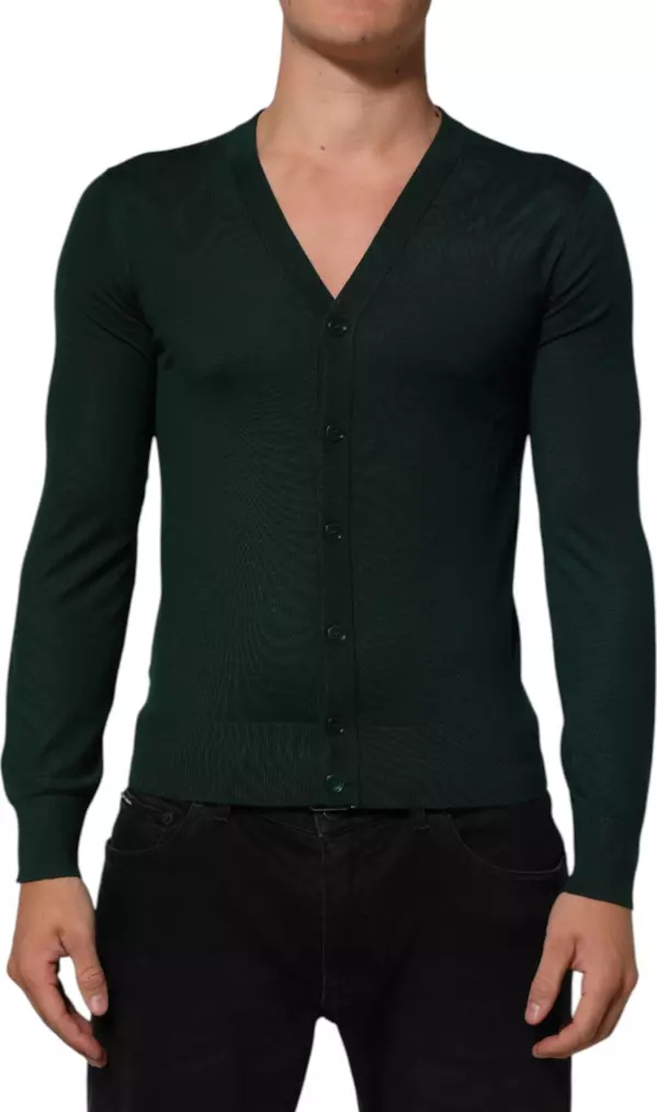 Dark Green Button Down Men Cardigan Sweater