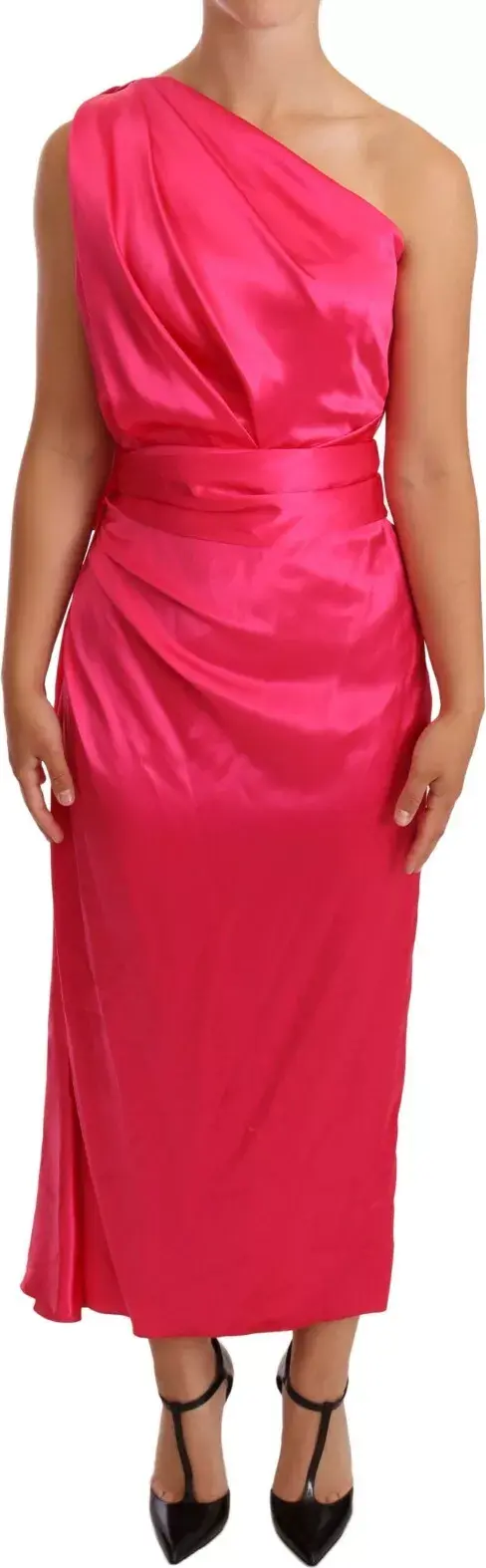 Pink Sheath Silk Bow Open Shoulder Dress