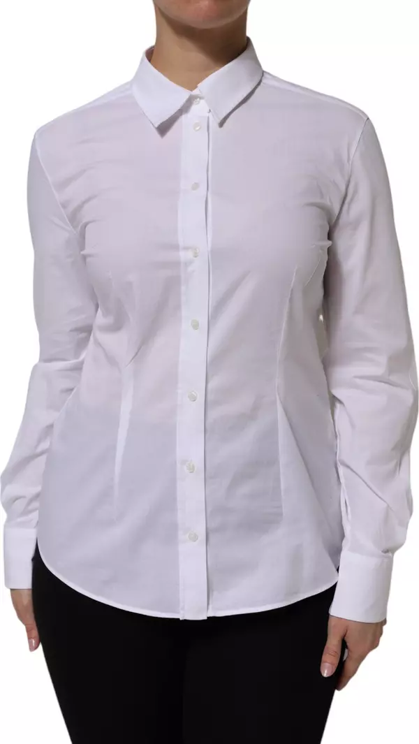 White Cotton Collared Buttoned Dress Shirt Top