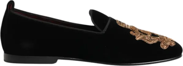 Black Velvet Gold Crown Mens Loafers Shoes