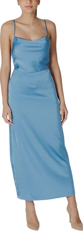 Turquoise Polyester Long Dress