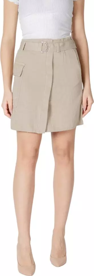 Beige Cotton Mini Skirt