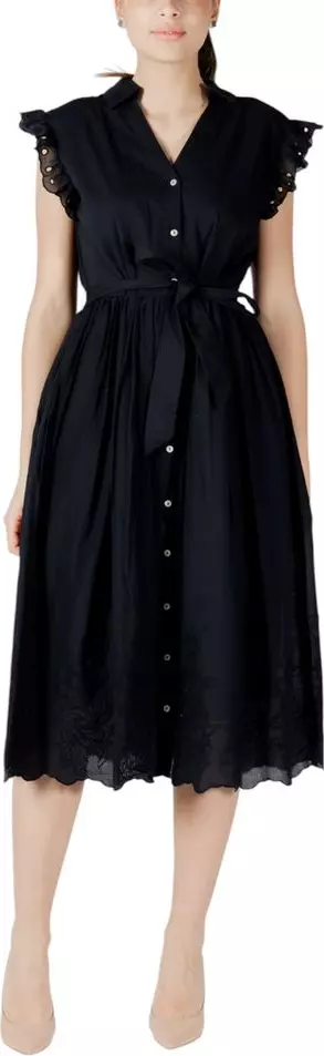 Black Cotton Midi Dress