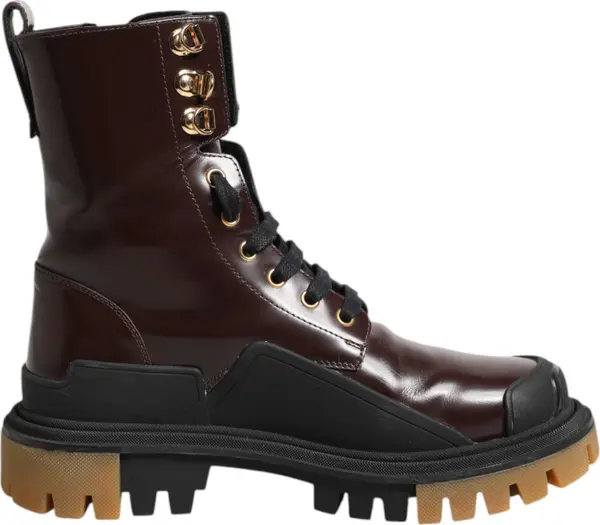 Maroon Leather Mid Calf Biker Boots Shoes