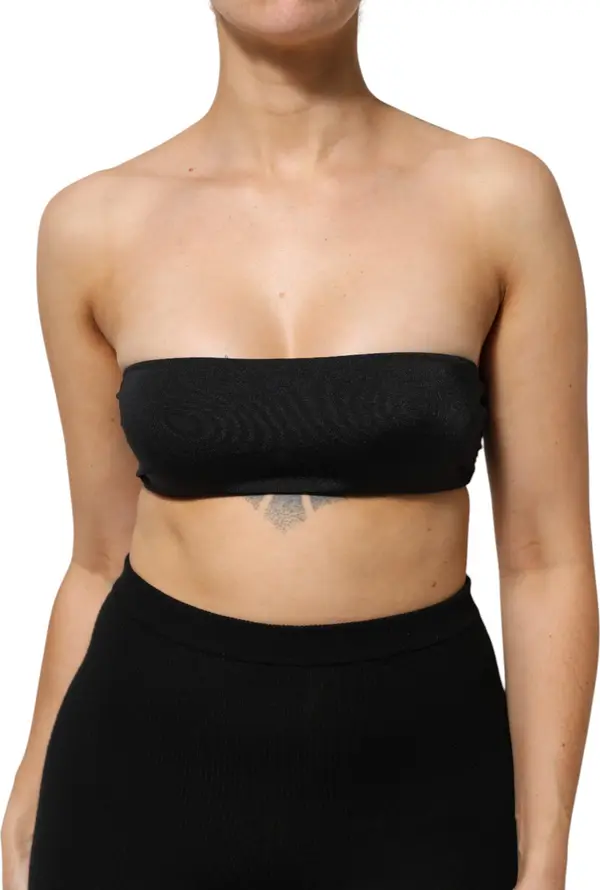 Black Nylon Blend Bandeau Strapless Tube  Top