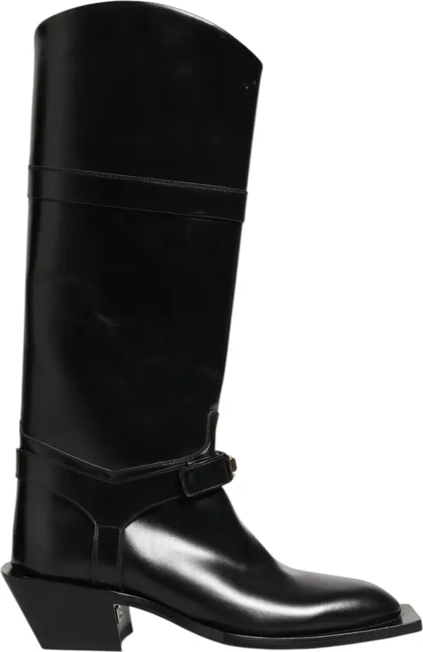 Black Logo Plaque Over The Calf Boots Shoes