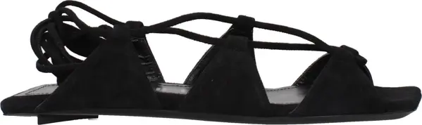 Black Leather Flat Sandals