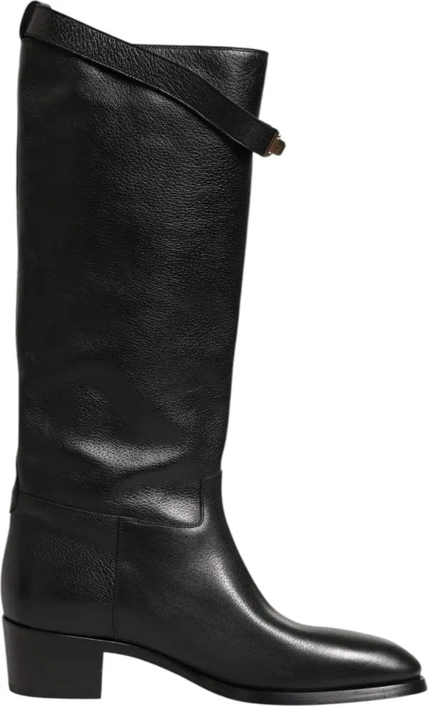 Black Logo Plaque Over The Calf Boots Shoes